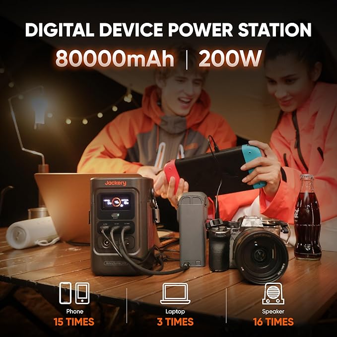 Jackery Explorer 240D Power Bank, 256Wh LiFePO4 Battery Portable Power Station, 200W DC Output, Charging Cable Included,1-Hour Fast Charging, Compact for Outdoor Camping, Travel, Emergencies