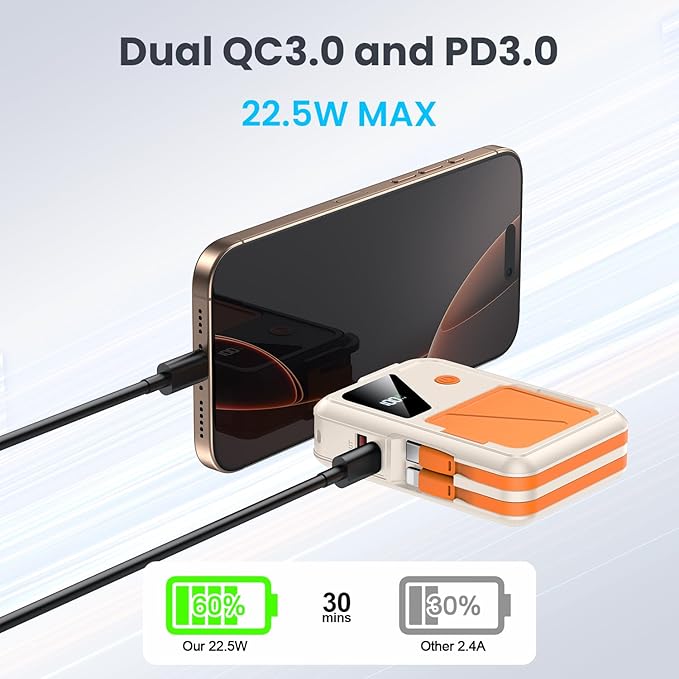 Wireless Portable Charger,5-in-1 Magnetic Power Bank 10000mAh Built in Cables and AC Plug,22.5W Fast Charging Magnetic Battery Pack,Compatible with iPhone 16/15/14/13/12,Apple Watch Series,Airpods