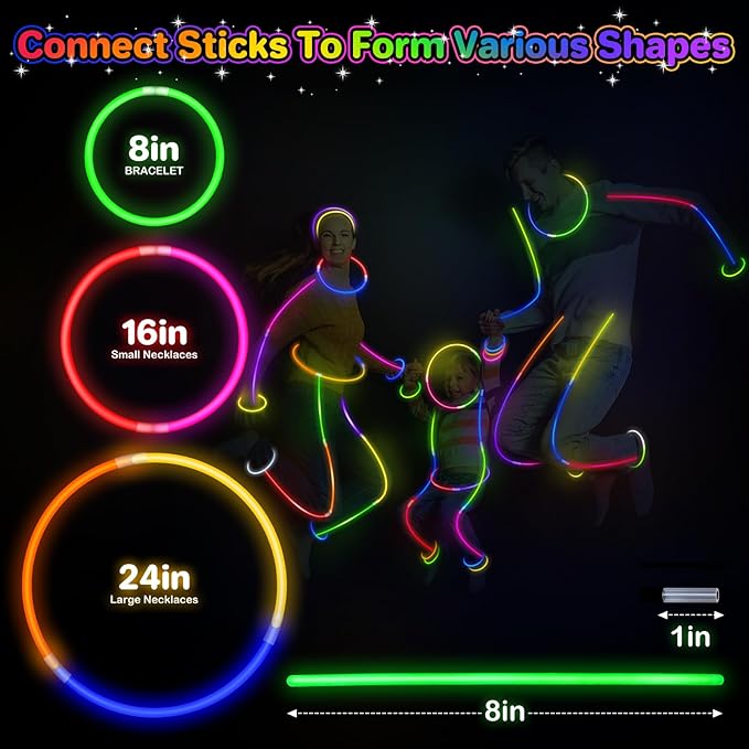 SpringFlower 200Pcs Ultra Bright Glow Sticks, Glow Sticks Bracelets For Kids Party Favors, Glow in The Dark Party Supplies, Glow Decorations, Neon Party Favors Glow Party, Wedding, Birthday