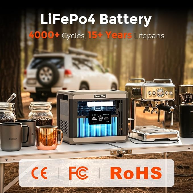 SolarPlay 2400W Solar Generator(Peak 4800W)2160Wh Portable Power Station with 200W Solar Panel LFP Battery 4XAC Outlets 1.5Hrs Fast Charging Emergency Power for Home Camping Outdoor