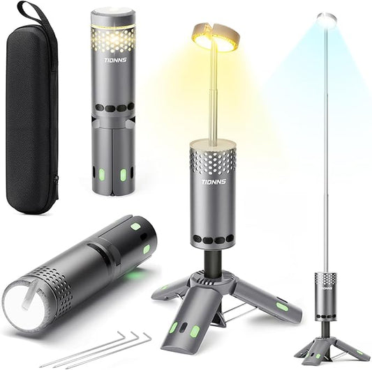 Camping Lights Rechargeable, Detachable Camping Lantern with Stand, Telescopic Waterproof Camp Lamp, Magnetic Work Hanging Light, LED Tent Flashlights for Emergency (Gray)