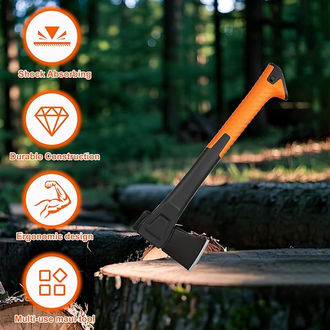 X14 Hatchet Axe, 14??Camping Axe for Wood Splitting & Kindling with Nylon Hollow Handle, Anti-Slip Shock Absorption Grip for Outdoor Survival, Firewood, Hiking & Yard Tools