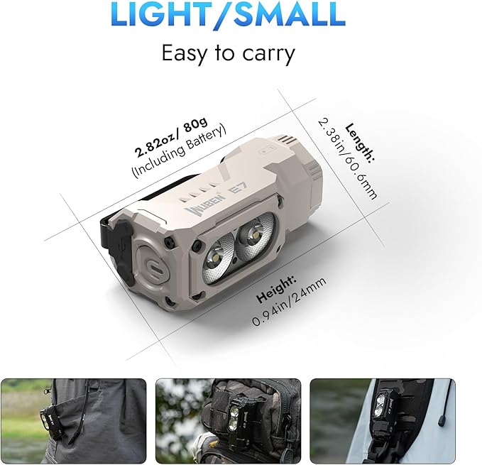 WUBEN E7 1800 Lumen Rechargeable Mini Flashlight with Magnet - Super Bright 6 Modes Khaki EDC Flashlight, Typ-C Rechargeable LED; IP68 Pocket Flashlight for Headlamp Use, Rescue, Camping