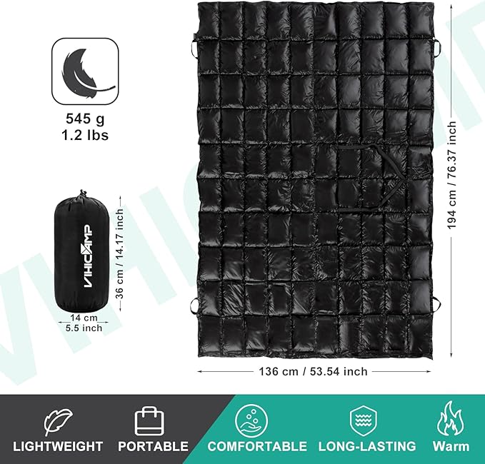 Down Camping Blanket - Packable Lightweight Outdoor Blanket, Warm Compact Backpacking Quilt for Cold Weather, Water-Resistant Puffer Blanket, Ideal for Travel, Hammock, Outdoor Adventures