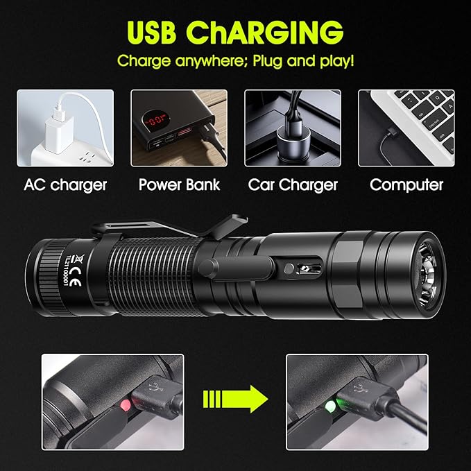 L21 2PCS Rechargeable Flashlight Super Bright 3000 High Lumens, 5 Modes Pocket Flashlight USB-C, Compact Flashlights for Emergency, Home (Black-2)