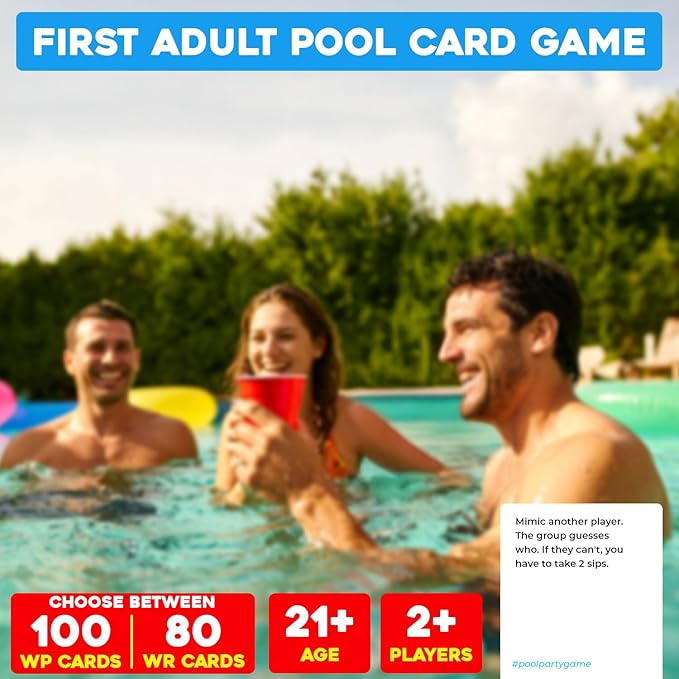 Pool Party Drinking Card Game | Hilarious Pool Drinking Game with 80 Cards | Perfect for Pool Days, Vacation, Game Night, 21st Birthday, or Bachelorette | New Drinking Game for Pool
