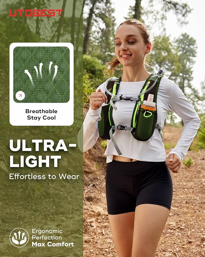 Running Vest, 5L Hydration Vest Lightweight, Breathable and Sweatproof Running Backpack, Adjustable Running Hydration Vest for Trail Running Marathon Race Jogging Cycling