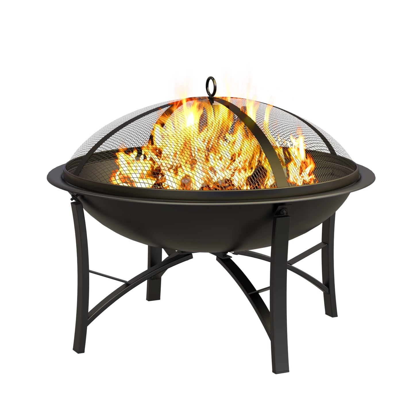Fire Beauty Fire Pit for Outside Wood Burning,BBQ Grill Steel Fire Bowl with Spark Screen Cover,Log