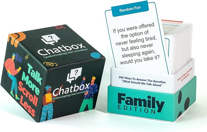 Chatbox 200 Conversation Starter Cards ??Family Games for Kids and Adults ??Fun Travel Games ??Party Card Game ??Conversation Cards ??Couples Card Game for Game Night
