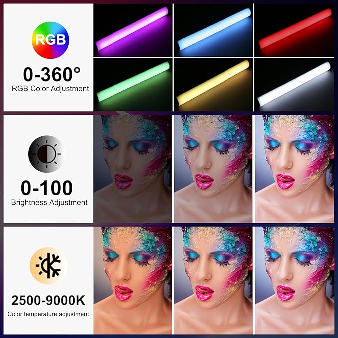 PULUZ Magnetic Handheld Light Wand, Full Color RGB Light Stick, LED Fill Light with 3000mAh Rechargeable Battery, 2500-9000K Dimmable Camera Tube Light for Studio Photography TikTok YouTube Vlog, 30cm