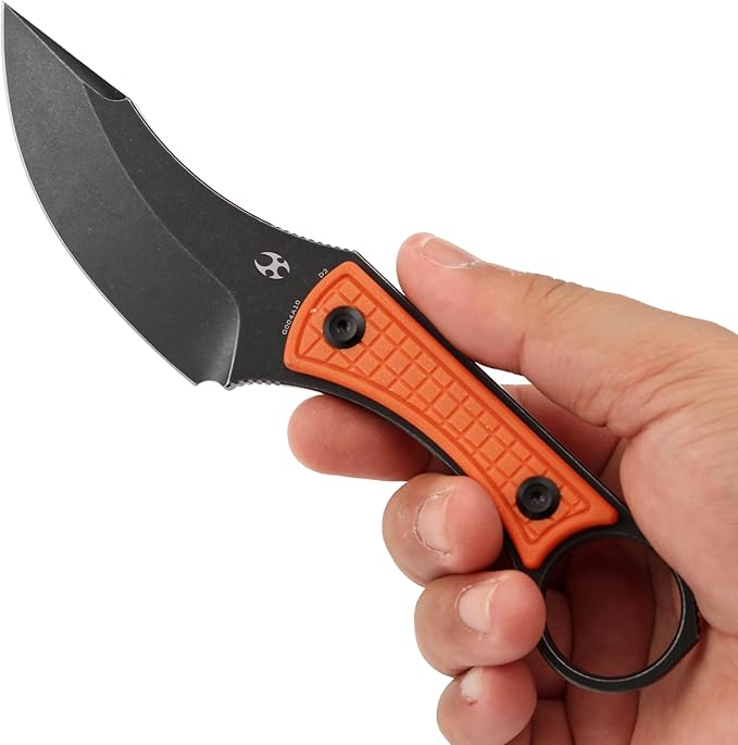 KANSEPT Niko Fixed Blade Knife, 3.54'' Blackwash D2 Sharp Blade with Orange G10 + Frag Pattern Handle, Adjustable Kydex Sheath for Edc Hunting Survival Camping G004A10
