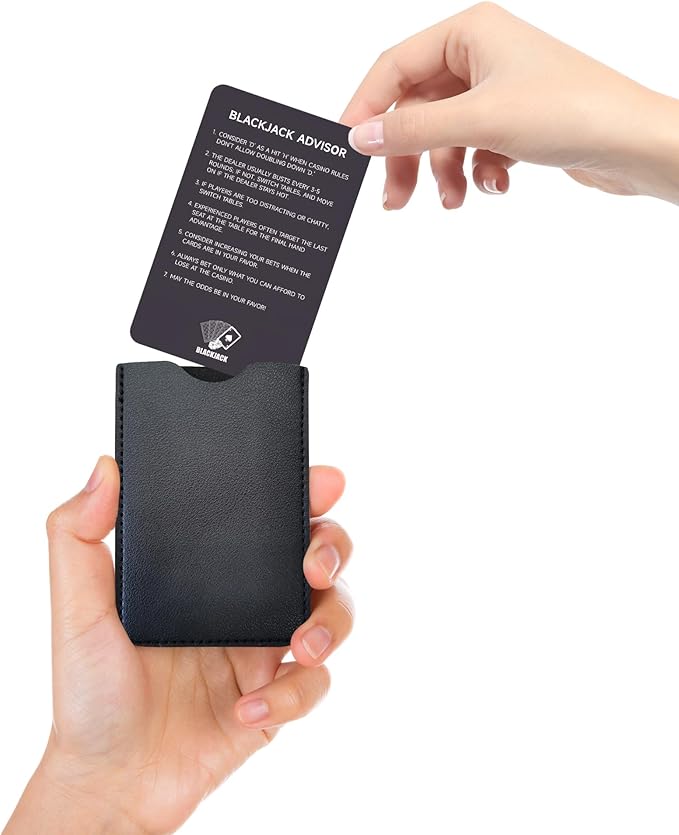 Metal Blackjack Strategy Card Stainless Steel Blackjack Basic Strategy Card/Book Allowed at The Table in The Casino 4+ Decks Hit Soft 17 with Leather Sleeve (Regular Version)