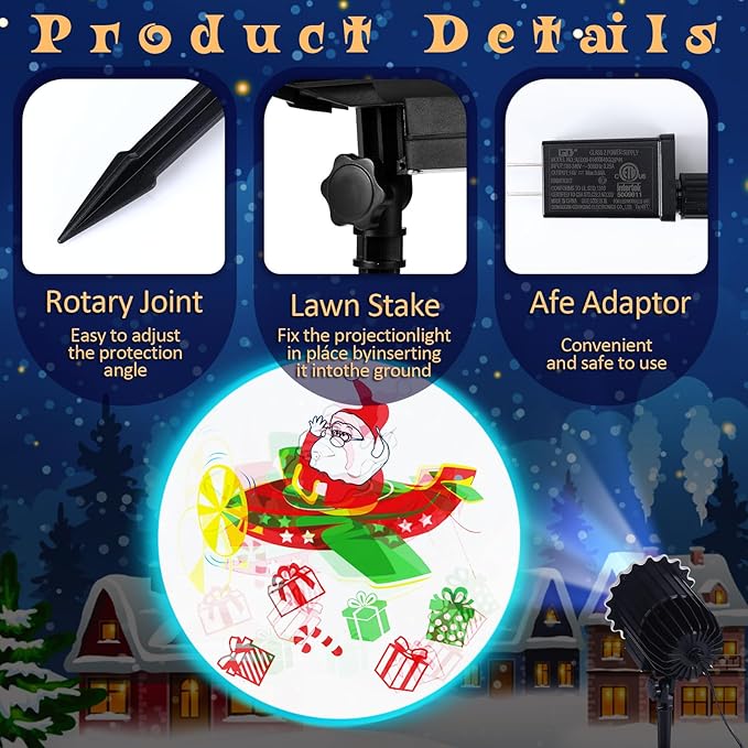 Christmas Santa Projector Light with 1 Film (4 Style) Slides LED Projector Lights Outdoor Reflectors Waterproof Landscape Decorative Lighting Projection Lamp for Party
