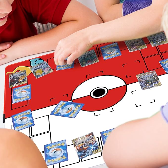 Playmat for Card Game with Tube - Stitched Play Mat for Card Gameplay with Zones, 2 Player Trainer Game Playing Mat (red)
