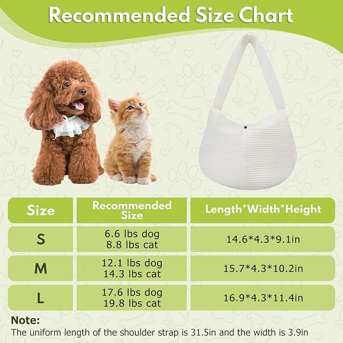Dog Carrier Sling, Cat Backpack Carrier, Cotton Puppy Carrier Sling, Hands Dog Bag Carrier with Wide Strap Built in Safety Buckle Pocket for Small and Medium Pets (Large)