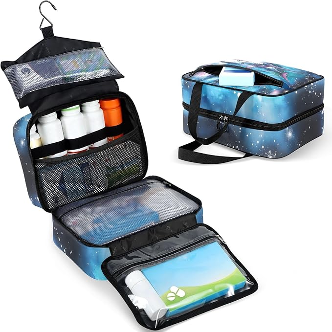 Fustylead Hand Draw Galaxy in Shark Travel Medicine Organizer Bag Home Storage First Aid Kit Large Pill Case with Zipper for Pill Bottle, Vitamins, and Medical Supplies