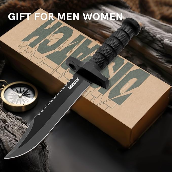 Dispatch Fixed Blade Hunting Knife with Sheath, 12-inch Survival Knives for Men Tactical Bowie Knife with Non-Slip Handle for Bushcraft, Outdoor Camping