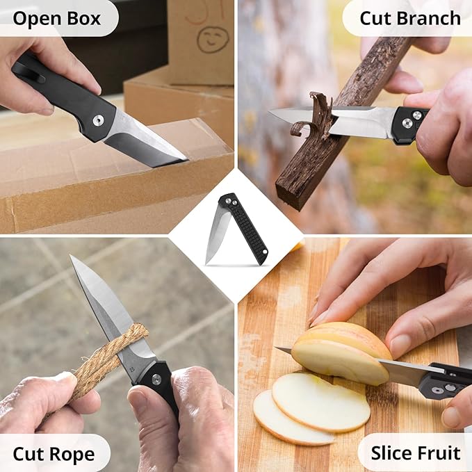 Pocket Knife for Men, Tactical Folding Knife with Clip, 3.94" D2 Steel Blade, Aluminum Handle, Safety CNC EDC Knives, Survival Gadgets Gifts for Men Women Camping Hiking Everyday Carry