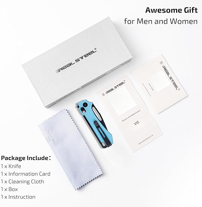 REALSTEEL VIS Pocket Knife, Folding Knife, Crossbar Lock, 2.72" Small 12C27 Steel PVD Black Blade, Thumb Hole, G10 Handle, 1.94oz, Pocket Clip, Versatile Outdoor Indoor EDC Knife, Gifts for Men Women Camping Hiking Fishing Climbing (Blue G10/Black)