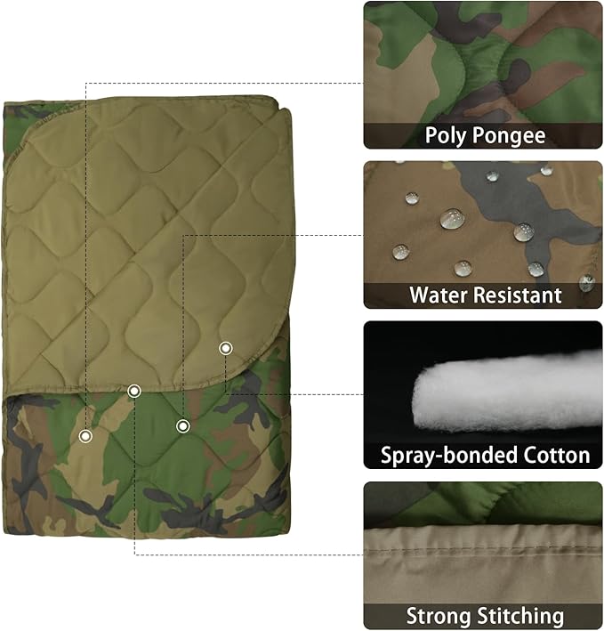 Poncho Liner Military Insulation Outdoor Camping Blanket for Travel, Beach, Grass, Picnic, Car Emergency, Outdoor, Survival
