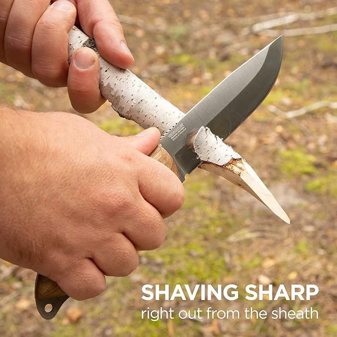 BPSKNIVES HK6 - Handmade Stainless Steel Knife - Fixed Blade Full Tang Bushcraft Knives - Scandinavian Camping Hunting Knife With Leather Sheath - Utility Outdoor Knives