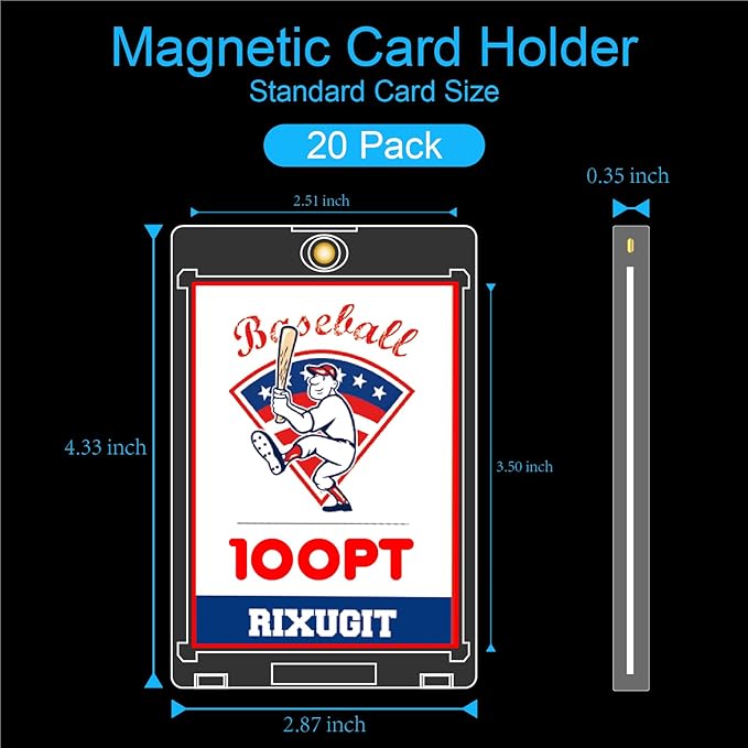 20-Pack One Touch Magnetic Card-Holder - 100PT Magnetic Sports Card Holders, Trading Card Holder, UV Protection, Sports Card Protectors, Magnet Case Fit for Standard Cards Storage and Display