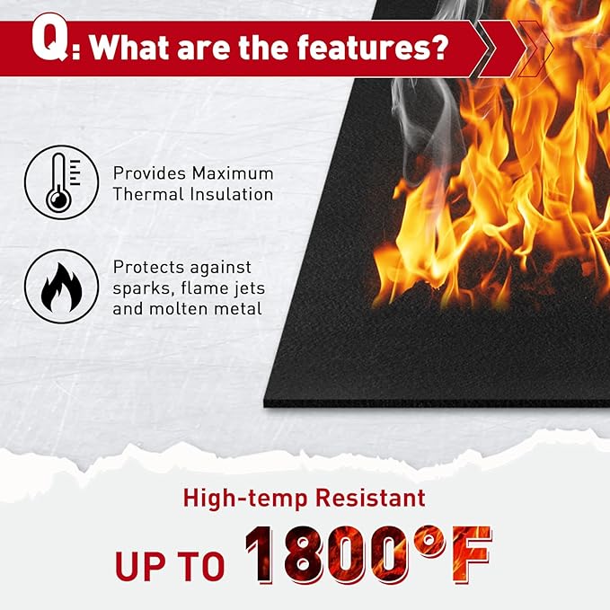 kanhiro 40x40 Inch Large Welding Blanket Fireproof Pad - 5mm Thickened Fire Resistant Carbon Felt Cloth, Flame Retardant Fabric, Heat Shield for Grill Cover, Soldering, Firepit, Smoker