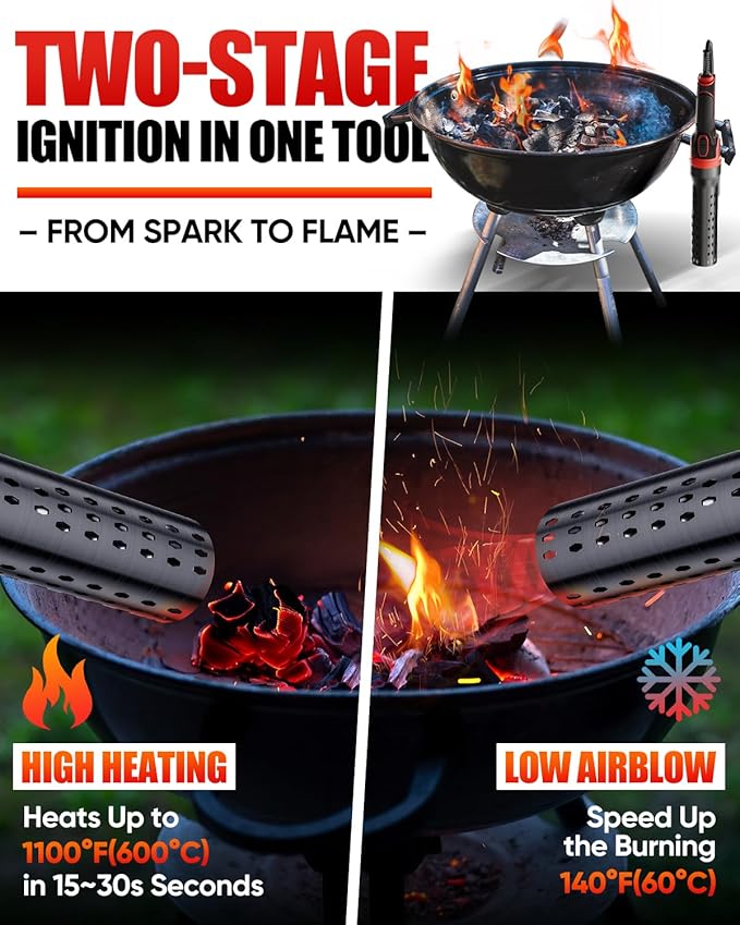 1500W Electric Charcoal Starter with 10ft Cable, 60S Rises to 1100℉ Fire Lighter with Air Blower for Grill, BBQ, Wood Burning Fireplaces, Chemical Free Heated fire starter with Gloves Included