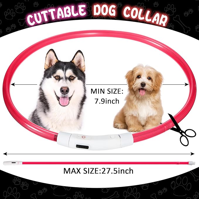 Frienda 4 Pcs Dog Collar LED USB Rechargeable Lights Dog Necklace Collars Doggy Lights for Night Walking Adjustable Safety Lamp Pet Collars for Large Medium Small Puppy(Classic Style,Rose Red, Red)