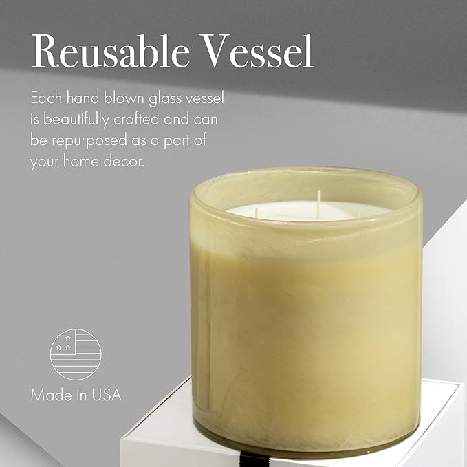 LAFCO New York Luxe 4-Wick Candle, Chamomile Lavender - 86 oz - 200-Hour Burn Time - Reusable, Hand Blown Glass Vessel - Made in The USA