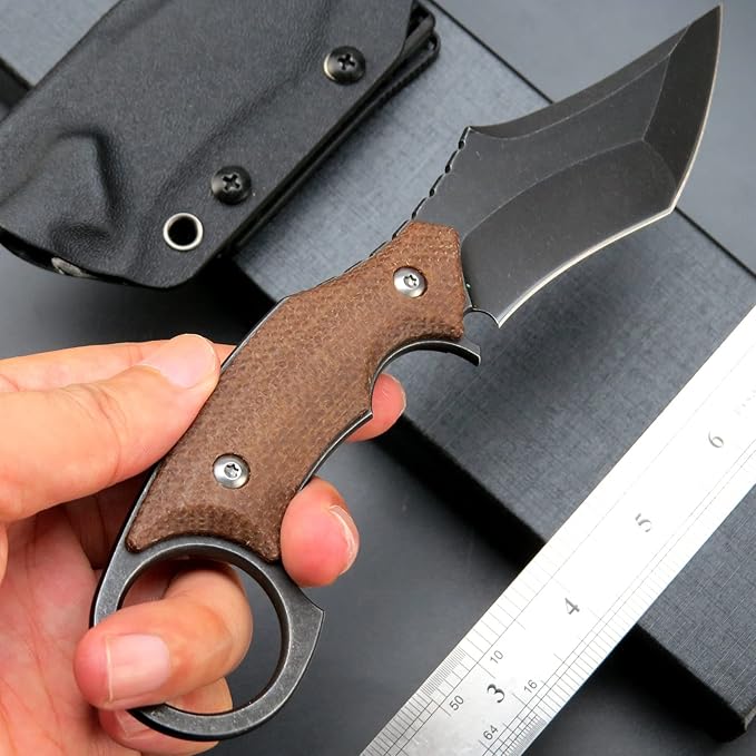 C1117 Fixed Blade Knife,D2 Steel Blade +Micarta Handle Outdoor EDC Survival Claw Knife with Kydex Sheaths(Brown) …