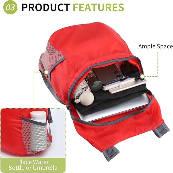20L Ultra Hiking-Daypack Lightweight Foldable Travel Packable Backpack for Camping Cycling Outdoor,red