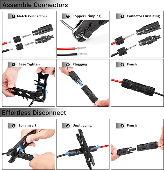20FT 10AWG Solar Panel Extension Cable with Integrated Y Branch Parallel PV Adapter, 6mm² MC4 Solar Extension Cable with Extra Pair of Connectors and Spanners for Solar Panel (20FT Red+20FT Black)