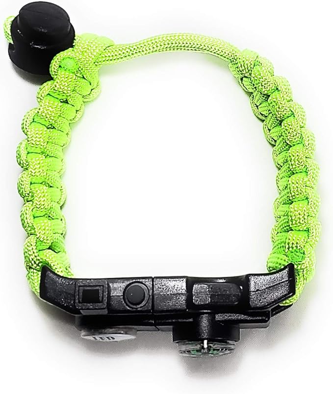 Survival Paracord Bracelet - Tactical Emergency Gear Kit with SOS LED Light, 550 Grade, Adjustable, Multitools, Fire Starter, Compass, and Whistle - Set of 2