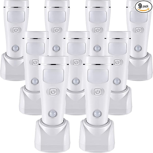 Enhon 4 in 1 LED Emergency Lights for Home Power Failure, 9 Pack Rechargeable Plug in Flashlight Motion Sensor Night Light, Automatic Turn On Power Outage Light for Home Hurricane Supplies(White)
