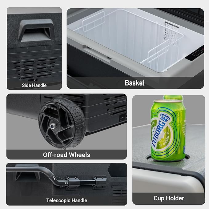 Smad Electric Cooler, 12 Volt Refrigerator, 53QT(50L) 12V Compressor Cooler -4?~50?, 12V Fridge 12/24V DC, Portable Freezer with Wheels for Camping, Travel, Truck, Home