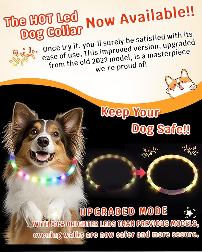 Led Dog Collar【LED Brightness Increased by 83%】 OGURIYA USB-C Rechargeable Dog Necklace Light, Pet Safety Collar Makes Your Beloved Dogs Be Seen at Night for Small Medium Dogs 13.78in Length(35CM)