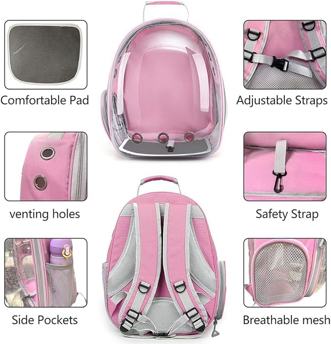 Pet Backpack Carrier with Harness Backpack for Cats, Small Dogs, Bunnies etc with Harness Included, Pet Carrier for Traveling, Walking, Hiking and Outdoor Activities (Pink)