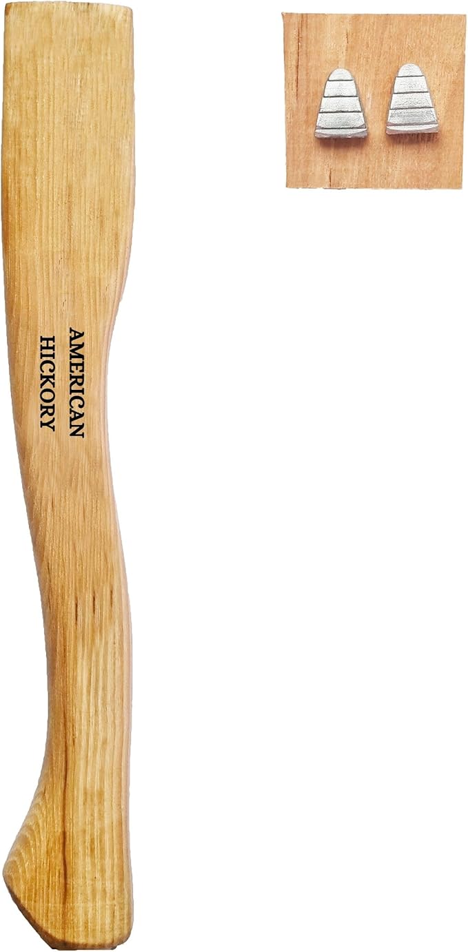 1 pack American Hickory Axe handle replacement for 14" axes that use 1-1/4 pound heads Complete Set with Wooden and Steel Wedges - Hatchet handle replacement - hickory hatchet handle replacement axe