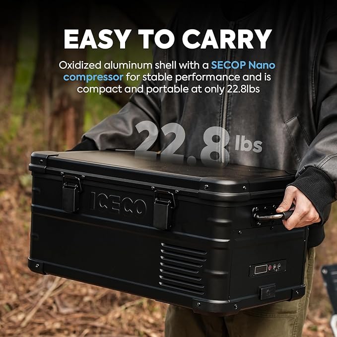 ICECO APL20 Portable Refrigerator, 21 Qts 12 Volt Fridge Freezer, Aluminum Car Fridge with SECOP Nano Compressor, Electric Cooler Powered by AC/DC or Solar, -4℉~68℉, Refrigerator for Vehicles, RV