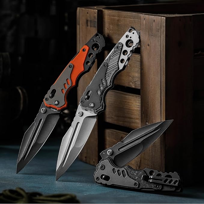 Intruder-05|Folding Pocket Knife for Men,Heavy Camping EDC Knives with Clip ï¼?.29" PVD Blackwash 14C28N Steel Blade Axis Lock & Washerï¼?Thumb Stud,Ti & Carbon Fiber Handle