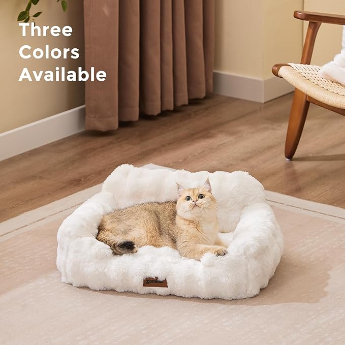 Cat Couch Bed for Indoor Cats-Orthopedic Cat Sofa with Supportive Egg Foam, Fluffy Cute Faux Fur Removable Washable Cover and Non-Slip Bottom, Sage Green