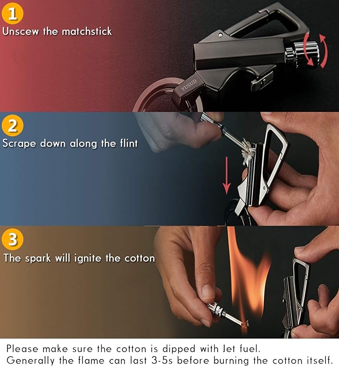 YUSUD Permanent Match, Flint Fire Starter Never Ending Match Keychain Lighter with Bottle Opener, Forever Waterproof Matches Strike Anywhere, Survival Cool Lighters for Camping (Fuel Not Included)