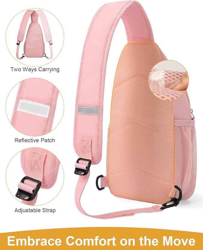 Crossbody Bags for Women Man Waterproof Sling Bag Backpack Trendy Casual Cross Body Bag with Convertible Shoulder Strap Chest Bag for Camping Hiking Travel Essentials (Pink, Large)