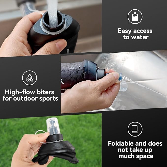 250ml Soft Flask, Soft Water Bottle for Hydration Packs, Running, Hiking, Cycling and Climbing - Black