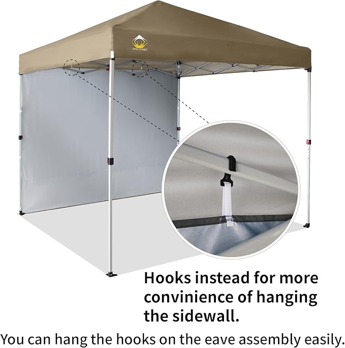 CROWN SHADES 8x8 Pop Up Canopy with 1 Side Wall - Beach Tent with One Push Setup - Outdoor Sun Shade for Events, Parties, Camping - Gazebo with STO-N-Go Cover Bag (Beige)
