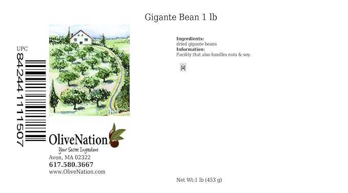 OliveNation Gigante Beans, Dried Greek Giant Bean, Nutritious High Fiber Legume, Non-GMO, Gluten Free, Kosher, Vegan - 1 pound