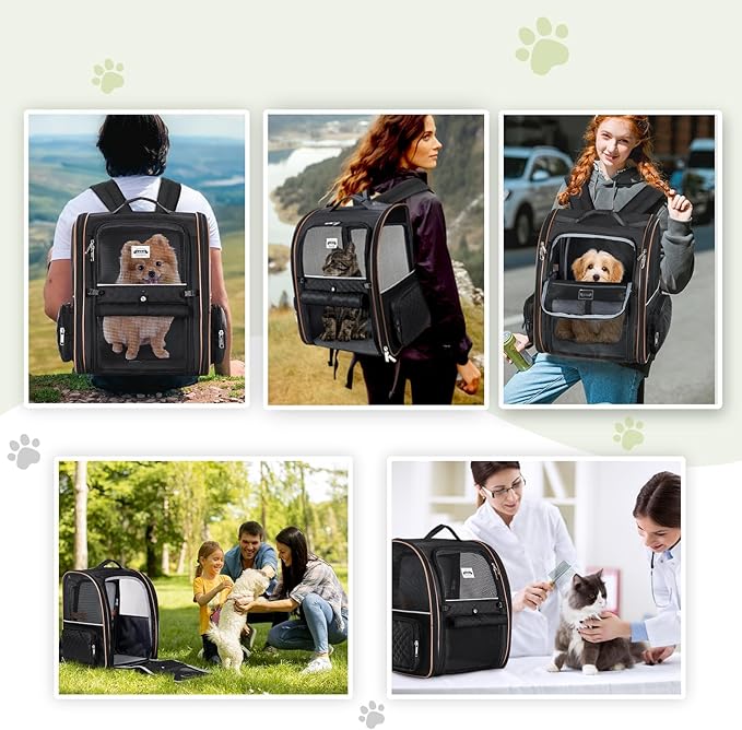 Lekebobor Large Cat Backpack Carrier Expandable Pet Carrier Backpack for Small Dogs Medium Cats Fit Up to 18 Lbs, Dog Backpack Carrier, Foldable Puppy Backpack Carrier for Travel,Quilted Black