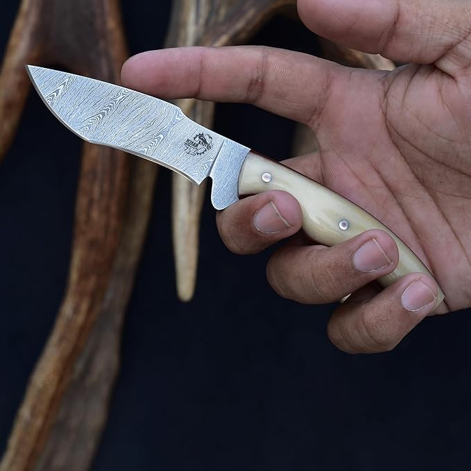 Knives Ranch Horizontal Carry Fixed Blade EDC Knife for Hunting & Skinning - Excellent Edge Retention - Bone Handle - Dual Carry Horizontal/Vertical Loop Cowboy Sheath (3185-B)