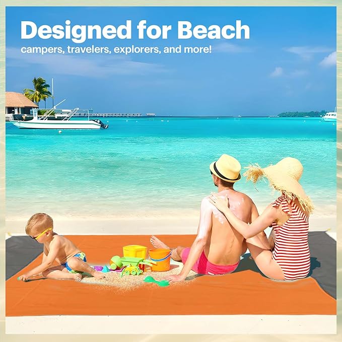 EASYFUN Beach Blanket Sandproof Oversized, 79''×83'' Extra Large Beach Mat, Portable Picnic Mat for Travel Camping Hiking, Lightweight Beach Essentials Family Water Resistant Mat Nylon 210T